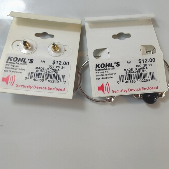 Croft & Barrow Silver Hoop Earrings Set with Red and Black Accents - Picture 2 of 5